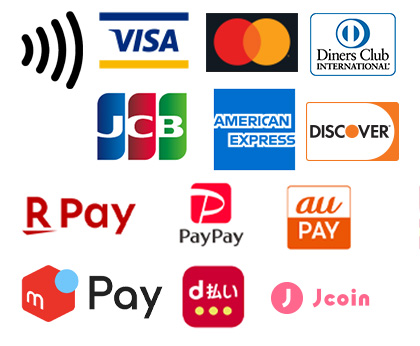 EMVコンタクトレス VISA MASTER JCB アメリカン・エキスプレス ダイナースクラブ ディスカバー PayPay 楽天ペイ メルペイ J-Coin au PAY d払い